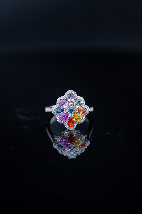 14K White Gold Rainbow Sapphire & Diamond Ring – Size 7 – 1.55ctw Sapphire – 0.32ctw Natural Diamonds