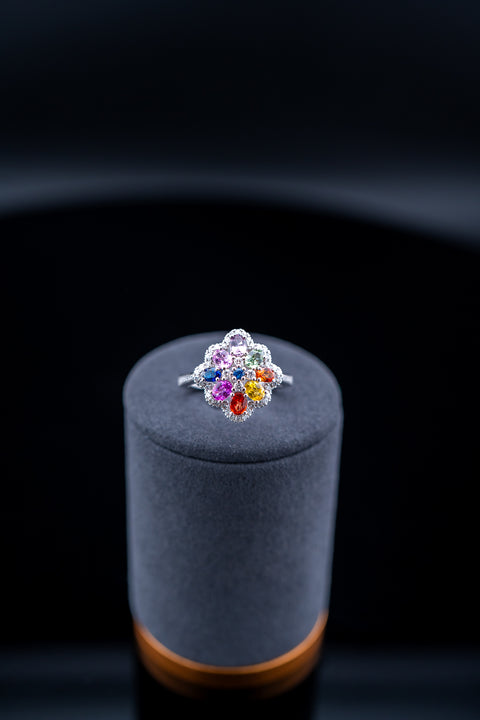 14K White Gold Rainbow Sapphire & Diamond Ring – Size 7 – 1.55ctw Sapphire – 0.32ctw Natural Diamonds