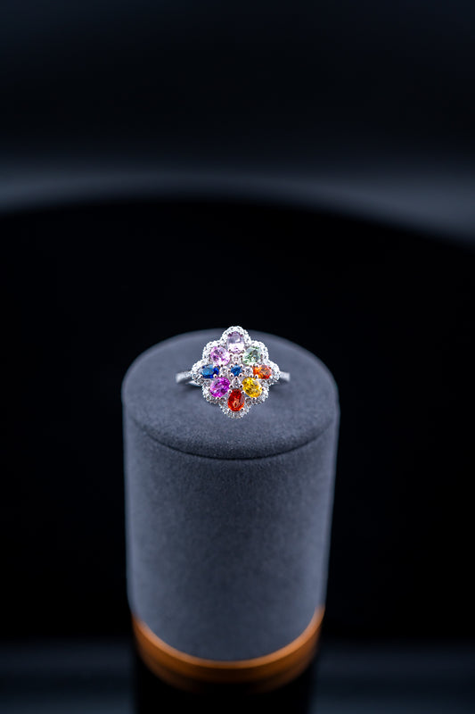 14K White Gold Colored Sapphire & Diamond Ring – Size 7 – 1.55ctw Sapphire – 0.32ctw Natural Diamonds