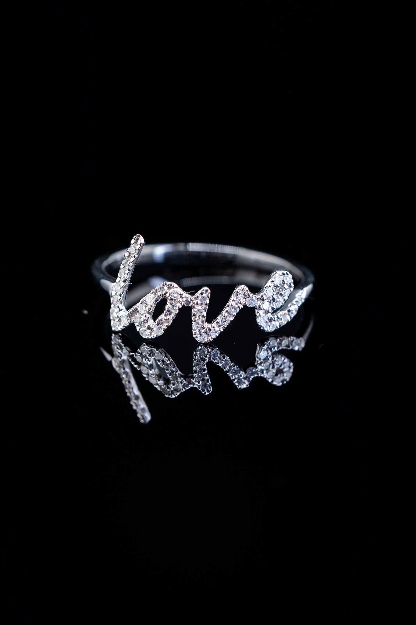 14K White Gold Love Script Diamond Pavé Ring, 0.15 CTW, Size 7