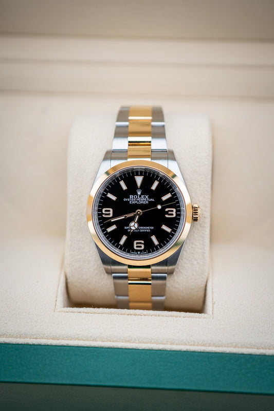 2022 Rolex Explorer 36mm Two Tone Steel & Yellow Gold – Ref. 124273 – Mint Complete Set