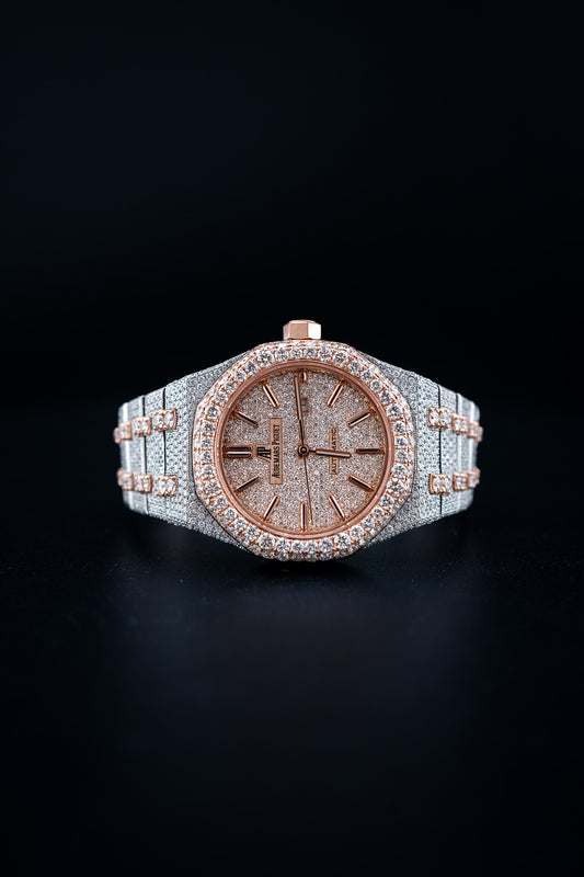 Audemars Piguet Royal Oak 37mm – Two-Tone Rose Gold – Natural Aftermarket Diamond Iced Out