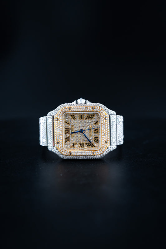 Brand New Cartier Santos Medium – Two-Tone Yellow Gold – Fully Iced Out – 13.00 CTW Natural VS Diamonds – Complete Set