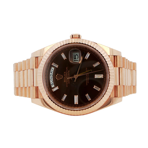 2024 Rose Gold Rolex Day Date Factory Diamond Baguette Dial Ref. 228235