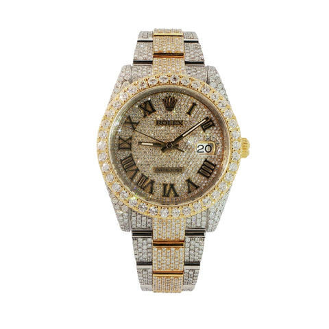 Brand New Rolex Datejust 41 – Two-Tone Yellow Gold – Fully Iced Out – Ref. 126300– Watch & Card