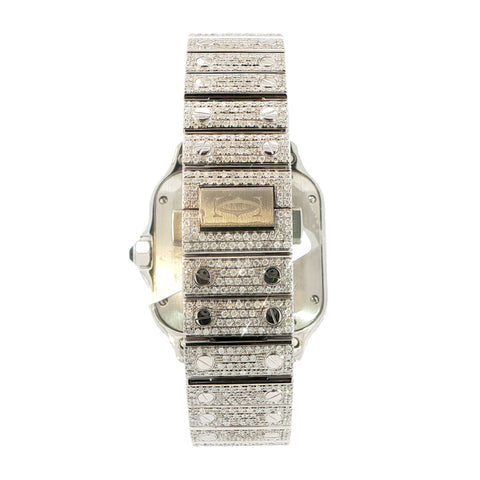 Brand New Cartier Santos Medium – Fully Iced Out – 13.00 CTW Natural VS Diamonds – Complete Set