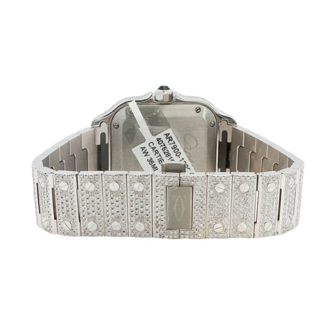 Brand New Cartier Santos Medium – Fully Iced Out – 13.00 CTW Natural VS Diamonds – Complete Set