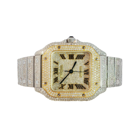 Brand New Cartier Santos Medium – Two-Tone Yellow Gold – Fully Iced Out – 13.00 CTW Natural VS Diamonds – Complete Set