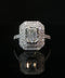 10K White Gold Double Halo Emerald Cut Diamond Engagement Ring