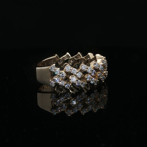 10K Yellow Gold Diamond Cuban Monaco Ring