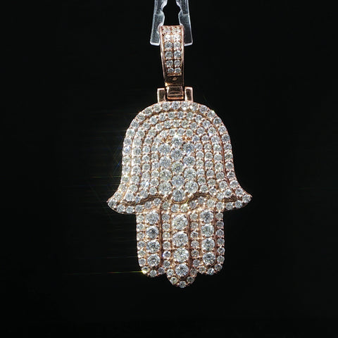 10K Rose Gold Diamond Kamsa Hand Pendant