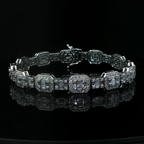10K White Gold Diamond Geometric Cluster Bracelet