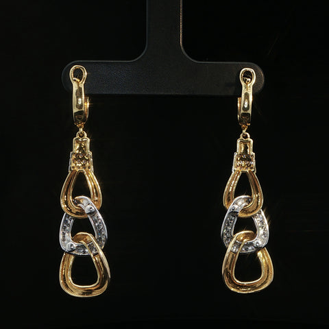 14K Yellow Gold Diamond Interlocking Link Dangle Earring