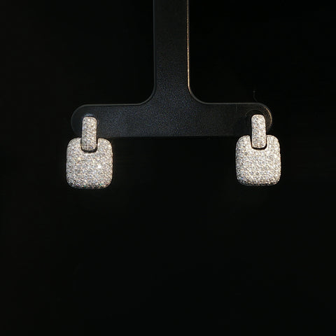 18K White Gold Pave Diamond Cushion Earrings