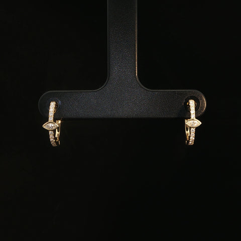 18K Yellow Gold Marquise Diamond Huggie Hoop Earring