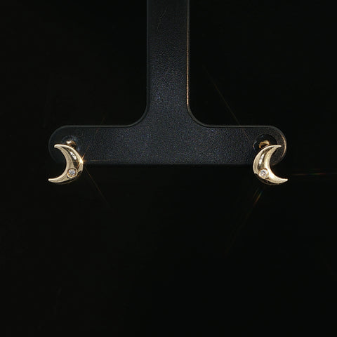 10K Yellow Gold Diamond Moon Earrings