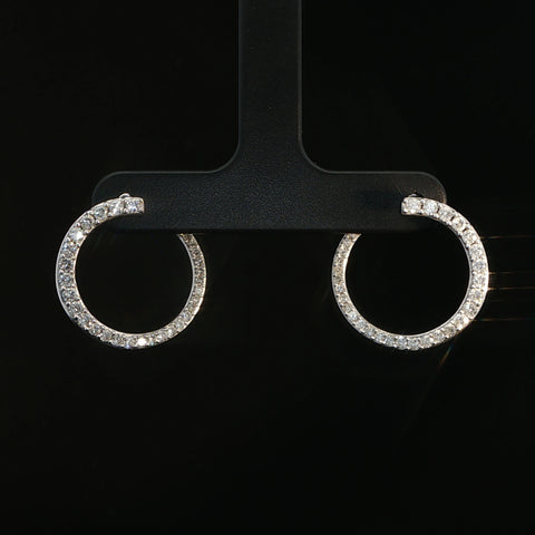 10K White Gold Diamond Front Hoop Earrings