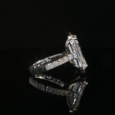 10K White Gold Emerald Cut Diamond Halo Engagement Ring
