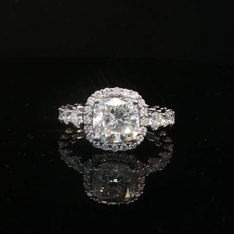 14K White Gold Cushion Cut Diamond Halo Engagement Ring