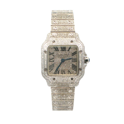 Custom Iced Out Stainless Steel Cartier Santos Small