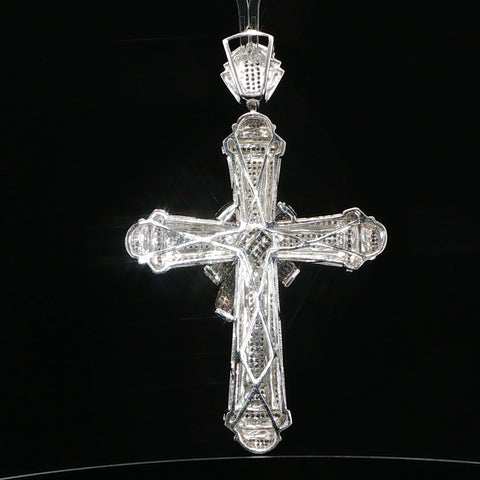 10K White Gold Diamond Ribbon Cross Pendant