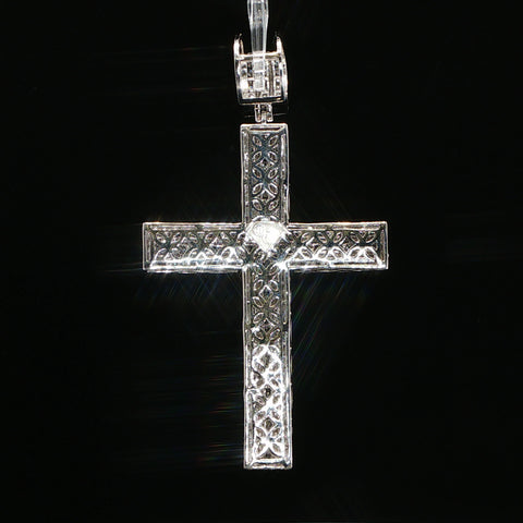 White Gold Multi-Row Diamond Cross Pendant