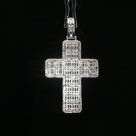 14K White Gold Baguette Diamond Cross Pendant