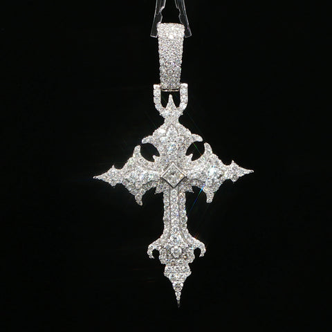 10K White Gold Diamond Gothic Cross Pendant