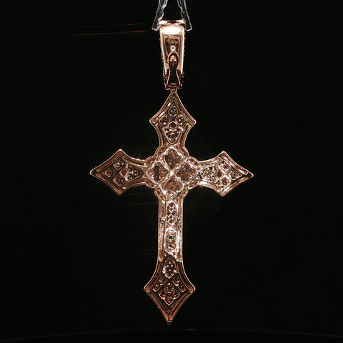 10K Rose Gold Heart Diamond Ornate Cross Pendant