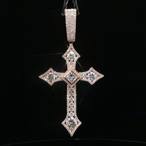 10K Rose Gold Diamond Ornate Cross Pendant