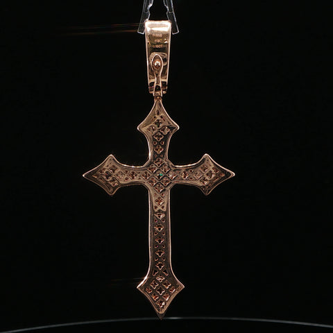 10K Rose Gold Diamond Ornate Cross Pendant