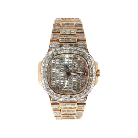 Custom Rose Gold Diamond Iced Out Patek Phillipe Nautilus