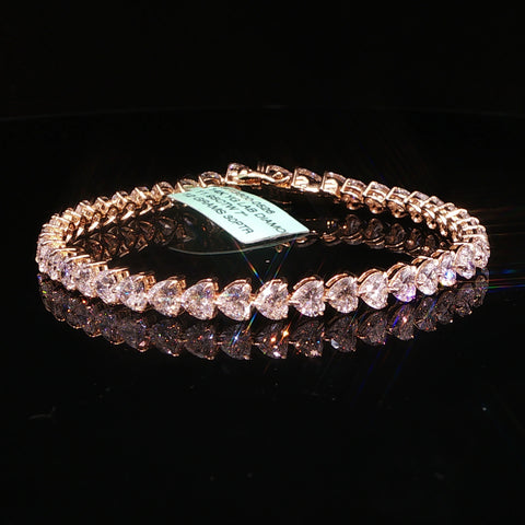 10K Yellow Gold Heart Diamond Tennis Bracelet