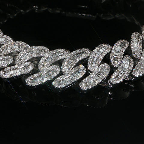 10K White Gold Diamond Cuban Bracelet
