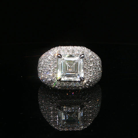 10K White Gold Asscher Diamond Pave Cocktail Ring Size 10