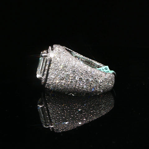 10K White Gold Asscher Diamond Pave Cocktail Ring Size 10