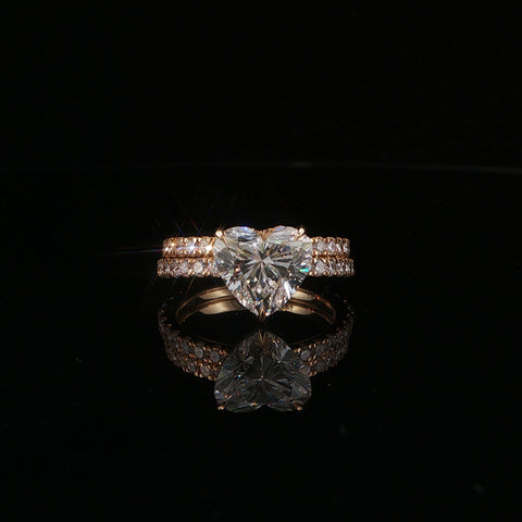 14K Yellow Gold Heart Diamond Engagement Ring Stack