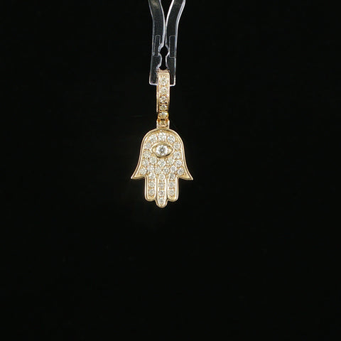 10K Yellow Gold Natural Diamond Hamsa Hand Pendant