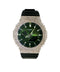 Custom iced out Casio G-Shock GM-2100 watch with diamond bezel and green analog-digital dial