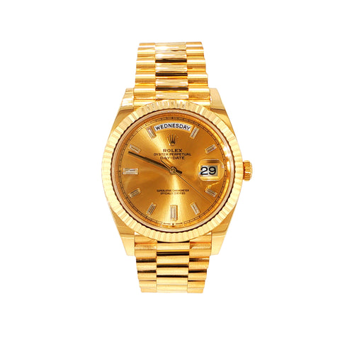 18K Yellow Gold Rolex Day-Date | Factory Baguette Diamond Dial