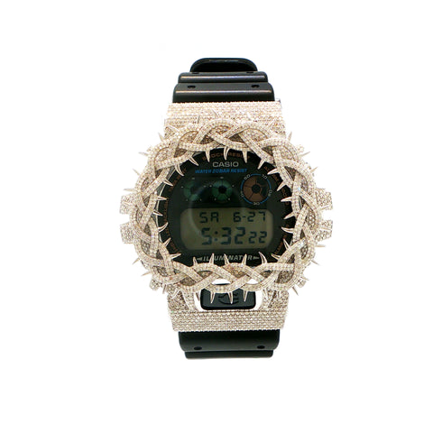 Custom Iced Out G-Shock w/ Thorn Bezel | Black Rubber Strap | GW6900U-1