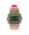 Custom iced out Casio G-Shock DW-5600SC watch with diamond bezel and pink rubber strap
