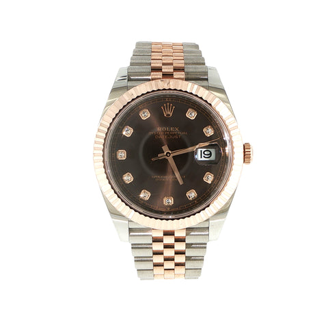 Rolex Datejust 41 ref. 126331 two-tone watch with chocolate dial and diamond hour markers