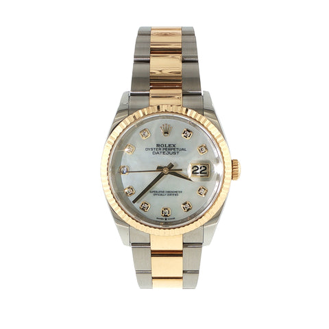 Rolex Datejust 36 ref. 126233 two-tone watch with mother-of-pearl dial and diamond hour markers