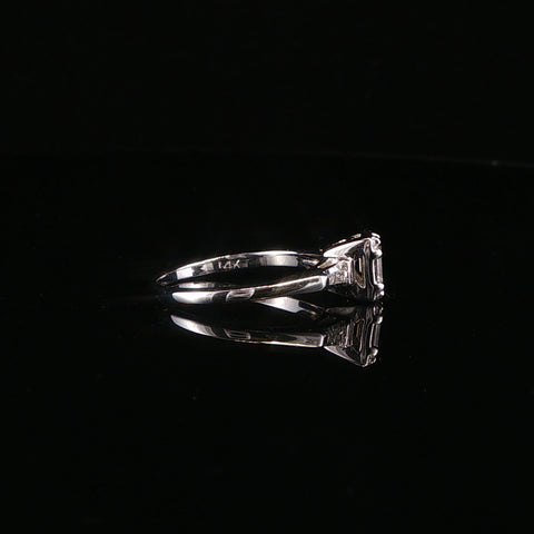 14K White Gold Emerald Cut Trilogy Ring | Size 7