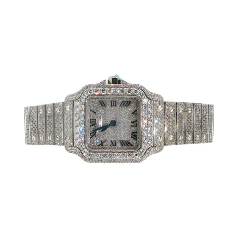 Custom Iced Out Cartier Santos 27mm | Lab Diamond VS+ DEF Color | 13 CTW