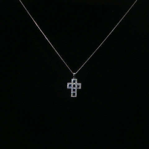 18K White Gold Cross Pendant Necklace | 0.74 CTW | 17-18 Inch
