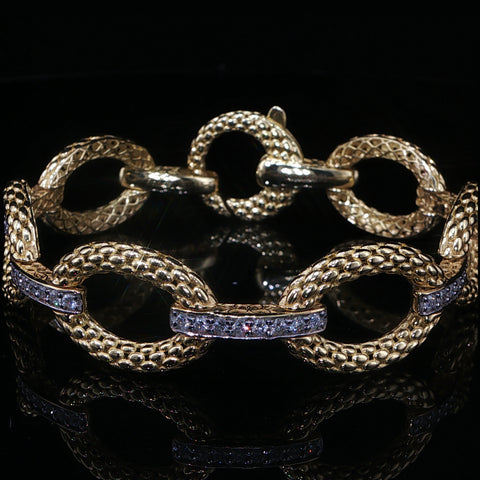 14K Yellow Gold Diamond Open Link Bracelet | .90 CTW | 7 Inch