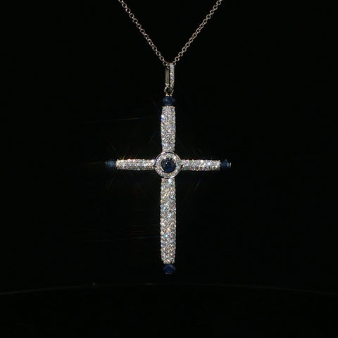 18K White Gold Large Cross Pendant Necklace | 1.22 CTW | 16-18 Inch