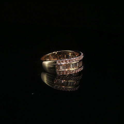 14K Yellow Gold Natural Diamond Three-Row Ring | 1.0 CTW